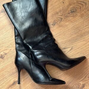 Zara Black Leather Heeled Boots